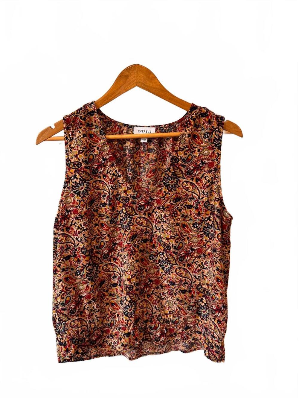 Evereve Womens M Multicolor Paisley Print Sleeveless Top Boho V-Neck